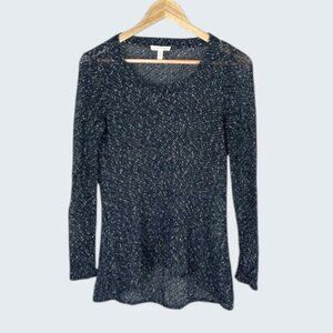 EILEEN FISHER HIGH LOW HEM NUBBLE KNIT BLACK COTTON SWEATER